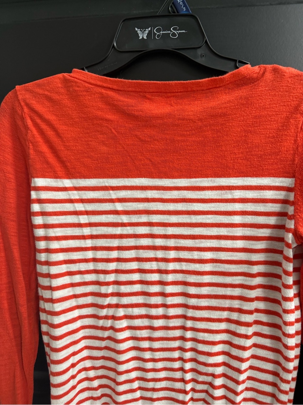 J.Crew Orange Ivory Striped Cotton Boatneck Sweater Size S - Picture 7 of 9